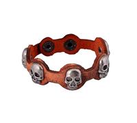 HUIANGLIYG Bracelet en Cuir pour Homme avec Têtes de Mort, Tressé À La Main, Réglable, Style Punk Rock, Bouton Pression, Style Squelette, Bijoux pour Halloween, Marron