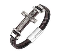 HUIANGLIYG Bracelet en Cuir pour Homme, Bracelet Croisé pour Hommes et Femmes, Bijou de poignet en Cuir Véritable Tressé Fait À La Main, Chaîne de poignet Manchette Classique de Foi Religieuse,