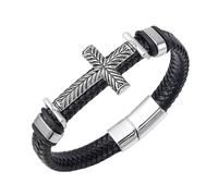 HUIANGLIYG Bracelet en Cuir pour Homme, Bracelet Croisé pour Hommes et Femmes, Bijou de poignet en Cuir Véritable Tressé Fait À La Main, Chaîne de poignet Manchette Classique de Foi Religieuse,