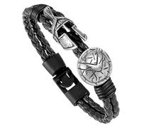 HUIANGLIYG Bracelet En Cuir Pour Homme, Bracelet Tendance Avec Fermoir, Style Casque De Chevalier, Double Couche, Tressé, Accessoire, Cadeau De Festival, blanc-Noir, 23 Cm