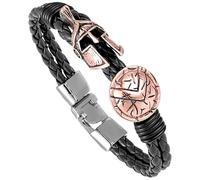 HUIANGLIYG Bracelet En Cuir Pour Homme, Bracelet Tendance Avec Fermoir, Style Casque De Chevalier, Double Couche, Tressé, Accessoire, Cadeau De Festival, Rose-blanc, 19 Cm