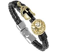 HUIANGLIYG Bracelet En Cuir Pour Homme, Bracelet Tendance Avec Fermoir, Style Casque De Chevalier, Double Couche, Tressé, Accessoire, Cadeau De Festival, Or/blanc, 19 Cm