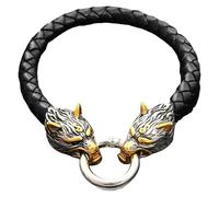 HUIANGLIYG Bracelet En Cuir Pour Homme Ferocity Wolf Head Vintage Noir Tressé En Cuir Pour La Fête Des Pères Noël Gothique Punk Accessoire Pour Homme Or 2 23 Cm