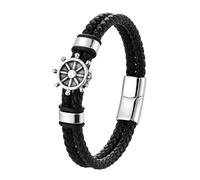 HUIANGLIYG Bracelet En Cuir Pour Homme, Style Vintage, Avec Fermoir Magnétique, Tissé À La Main, Multicouches, Style Punk, Noir, 19 Cm