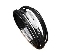 HUIANGLIYG Bracelet en Cuir pour Homme, Tressé À La Main, Multicouche, Orné D'Une Plume Argentée, Fermoir Magnétique Ajustable, Cadeau Attentionné pour Papa, Mari Ou Petit Ami, Noir, 22 Cm