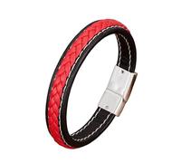 HUIANGLIYG Bracelet en Cuir pour Hommes Bracelet en Cuir Tressé À Double Couche avec Fermoir Magnétique Bijoux Élégants À Bracelet Décontracté Cadeau pour Petit Ami Frère Papa Noir et Rouge