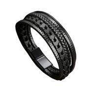 HUIANGLIYG Bracelet en Cuir pour Hommes Bracelet en Cuir Tressé Multicouche avec Fermoir Magnétique Bracelet Manchette Punk Rock Élégant pour Hommes Unique Handmade Jewelry Gift Noir 21Cm