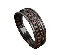 HUIANGLIYG Bracelet en Cuir pour Hommes Bracelet en Cuir Tressé Multicouche avec Fermoir Magnétique Bracelet de Manchette Punk Rock Élégant pour Hommes Unique Handmade Jewelry Gift Brown 23Cm