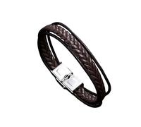 HUIANGLIYG Bracelet en Cuir pour Hommes Tressé Multicouches avec Fermoir Magnétique, Bracelet Décontracté Élégant Cadeau pour Petit Ami Frère Papa Brown 21Cm