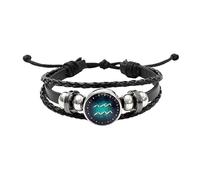 HUIANGLIYG Bracelet en Cuir Réglable Multicouche avec 12 Constellations, Fait À La Main, Style Rétro Punk, Motif Ciel Étoilé, Idéal pour L'Amitié, Cadeau D'Anniversaire, Verseau