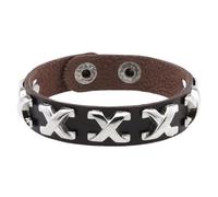 HUIANGLIYG Bracelet en Cuir Réglable pour Homme et Femme, Classique avec Lettre X, Fait À La Main, avec Bouton Pression, Style Punk Gothique, Cadeau pour Halloween et Noël, Marron Foncé