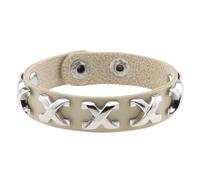 HUIANGLIYG Bracelet en Cuir Réglable pour Homme et Femme, Classique, Lettre X, Fait À La Main, avec Bouton Pression, Style Punk Gothique, Cadeau pour Halloween et Noël, Abricot