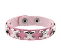 HUIANGLIYG Bracelet en Cuir Réglable pour Homme et Femme, Classique, Lettre X, Fait À La Main, avec Bouton Pression, Style Punk Gothique, pour Halloween et Noël, Rose