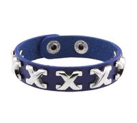 HUIANGLIYG Bracelet en Cuir Réglable pour Homme et Femme, Classique, Lettre X, Fait À La Main, avec Bouton Pression, Style Punk Gothique, Cadeau pour Halloween et Noël, Bleu Marine