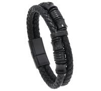 HUIANGLIYG Bracelet en Cuir Tressé À deux Rangées pour Hommes Bracelet en Cuir Tissé À La Main avec Fermoir Magnétique et Perles Bracelet Punk Gothique Tendance Bijoux pour Hommes À Offrir C