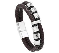 HUIANGLIYG Bracelet en Cuir Tressé À deux Rangées pour Hommes Bracelet en Cuir Tissé À La Main avec Fermoir Magnétique et Perles Bracelet Punk Gothique Tendance Bijoux pour Hommes À Offrir C