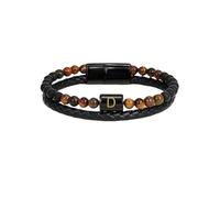 HUIANGLIYG Bracelet en Cuir Tressé À Double Rangée pour Homme avec Initiale Az en Pierre Naturelle Œil de Tigre, Bracelet Perlé, Bracelet Manchette Tendance, Cadeau pour Mari, Père, Fils, Anni