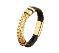 HUIANGLIYG Bracelet en Cuir Tressé À Double Rangée pour Hommes Bracelet À Chaîne Byzantine Fait À La Main Brassard Élégant Punk Biker Brassard avec Fermoir Magnétique Cadeau Personnalisé p