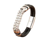 HUIANGLIYG Bracelet en Cuir Tressé À Double Rangée pour Hommes Bracelet À Chaîne Byzantine Fait À La Main Brassard Punk Biker Élégant avec Fermoir Magnétique Cadeau Personnalisé pour Homme