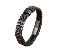 HUIANGLIYG Bracelet en Cuir Tressé À Double Rangée pour Hommes Bracelet À Chaîne Byzantine Fait À La Main Bracelet Élégant Punk Biker avec Fermoir Magnétique Cadeau Personnalisé pour Homme