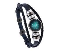 HUIANGLIYG Bracelet En Cuir Tressé À La Main, Motif 12 Constellations Du Zodiaque, Style Rétro, Ajustable Grâce À Sa Boucle À Pression. Accessoire De Mode : Lion, 21 Cm.