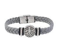 HUIANGLIYG Bracelet en Cuir Tressé Arbre de Vie pour Homme, Fait À La Main, Torsadé, Tissé avec Fermoir, Style Vintage Viking, Bijoux pour La Fête des Pères, Anniversaire, Cadeau pour Lui, Gri