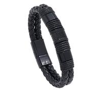 HUIANGLIYG Bracelet En Cuir Tressé Double Couche Pour Homme Avec Fermoir, Style Vintage, Inspiré Des Héros Militaires Et Du Punk. Bijou Artisanal, Comme Cadeau Pour Homme Ou Femme. Noir, 21,5 Cm.