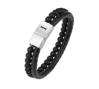 HUIANGLIYG Bracelet en Cuir Tressé Double Rangée pour Homme, Initiales, 6 Mm, Perles en Agate Mate, Fait Main, Fermoir Magnétique Réglable, Bijoux Cadeaux pour Mari, Père, Fils, Lettre I, 19 Cm