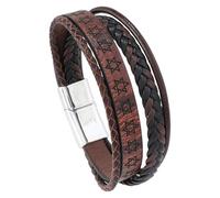 HUIANGLIYG Bracelet En Cuir Tressé Étoile De David Pour Homme, Bracelet Manchette Tressé Multicouche Avec Fermeture Magnétique, Accessoire Élégant De Style Punk Rock Marron 21 Cm