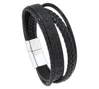 HUIANGLIYG Bracelet En Cuir Tressé Étoile De David Pour Homme, Bracelet Manchette Tressé Multicouche Avec Fermeture Magnétique, Accessoire Élégant De Style Punk Rock, Noir, 21 Cm