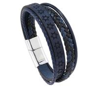 HUIANGLIYG Bracelet En Cuir Tressé Étoile De David Pour Homme, Bracelet Manchette Tressé Multicouche Avec Fermeture Magnétique, Accessoire Élégant De Style Punk Rock Bleu 21 Cm