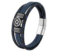 HUIANGLIYG Bracelet En Cuir Tressé Étoile De David Pour Homme, Style Vintage, Hexagramme, Totem, Bracelet En Cuir Multicouche Tressé Avec Fermoir, Accessoires De Bijoux Nordiques, Bleu, 20,5 Cm
