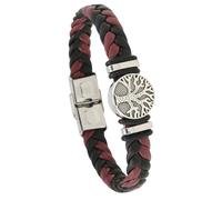 HUIANGLIYG Bracelet en Cuir Tressé Fait Main avec Boucle pour Homme, Motif Arbre de Vie, Style Viking Vintage, Cadeau de Noël Ou D'Anniversaire, Noir et Rouge, 20,5 Cm