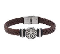 HUIANGLIYG Bracelet en Cuir Tressé Fait Main avec Boucle pour Homme, Motif Arbre de Vie, Style Viking Vintage, Cadeau de Noël Ou D'Anniversaire, Marron, 21 Cm