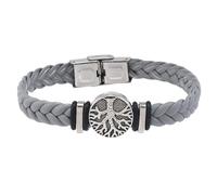 HUIANGLIYG Bracelet en Cuir Tressé Fait Main avec Boucle pour Homme, Motif Arbre de Vie, Style Viking Vintage, Cadeau de Noël Ou D'Anniversaire, Gris, 20,5 Cm