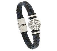 HUIANGLIYG Bracelet en Cuir Tressé Fait Main avec Boucle pour Homme, Motif Arbre de Vie, Style Viking Vintage, Cadeau de Noël Ou D'Anniversaire, Noir et Bleu, 20,5 Cm