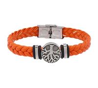 HUIANGLIYG Bracelet en Cuir Tressé Fait Main avec Boucle pour Homme, Motif Arbre de Vie, Style Viking Vintage, Idéal pour Noël Ou Un Anniversaire, Orange, 21 Cm