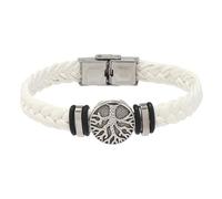 HUIANGLIYG Bracelet en Cuir Tressé Fait Main avec Boucle pour Homme, Motif Arbre de Vie, Style Viking Vintage, Cadeau de Noël Ou D'Anniversaire, Blanc, 20,5 Cm