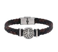 HUIANGLIYG Bracelet en Cuir Tressé Fait Main avec Boucle pour Homme, Motif Arbre de Vie, Style Viking Vintage, Cadeau de Noël Ou D'Anniversaire, Noir et Marron, 20,5 Cm