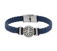 HUIANGLIYG Bracelet en Cuir Tressé Fait Main avec Boucle pour Homme, Motif Arbre de Vie, Style Viking Vintage, Cadeau de Noël Ou D'Anniversaire, Bleu Marine, 20,5 Cm