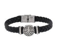 HUIANGLIYG Bracelet en Cuir Tressé Fait Main avec Boucle pour Homme, Motif Arbre de Vie, Style Viking Vintage, Cadeau de Noël Ou D'Anniversaire, Noir, 21,5 Cm