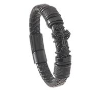HUIANGLIYG Bracelet en Cuir Tressé Fait Main avec Croix Chrétienne pour Homme, avec Fermoir Magnétique, Bijou Religieux, Idéal pour Offrir, avec Boîte, Noir, 19 Cm