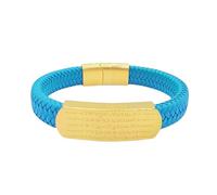 HUIANGLIYG Bracelet en Cuir Tressé Fait Main pour Homme avec Fermoir Magnétique Gravé Dieu de La Richesse À Cinq Voies Bijoux Personnalisés Cadeau pour Mari Petit Ami Papa Ami Bleu 22 Cm