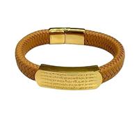 HUIANGLIYG Bracelet en Cuir Tressé Fait Main pour Homme avec Fermoir Magnétique Gravé Dieu de La Richesse À Cinq Voies Bijoux Personnalisés Cadeau pour Mari Petit Ami Papa Ami Jaune 20 Cm