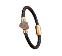 HUIANGLIYG Bracelet En Cuir Tressé Monocouche, Pierre Naturelle De Guérison, Cœur D'Amour, Avec Fermoir Magnétique, Pour Femmes, Hommes, Couples, Bijoux Cadeaux, Or-B, 21 Cm
