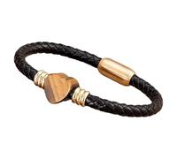 HUIANGLIYG Bracelet En Cuir Tressé Monocouche, Pierre Naturelle De Guérison, Cœur D'Amour, Avec Fermoir Magnétique, Pour Femmes, Hommes, Couples, Bijoux Cadeaux, Or-E, 19 Cm