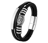 HUIANGLIYG Bracelet En Cuir Tressé Multi-Brins Avec Amulette Runes Vikings Nordiques Pour Homme Et Femme, Avec Fermoir Magnétique, Style Vintage, Blanc, 19 Cm