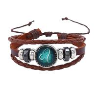 HUIANGLIYG Bracelet En Cuir Tressé Multicouche Ajustable, 12 Constellations, Pour Homme Et Femme. Bijou Vintage Inspiré Du Signe Astrologique Lion.