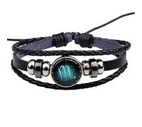 HUIANGLIYG Bracelet En Cuir Tressé Multicouche Avec Perles, Orné Des Douze Signes Du Zodiaque Noir. Bijou Ajustable, Accessoire Cadeau Pour Les Passionnés Du Scorpion.