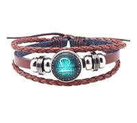 HUIANGLIYG Bracelet En Cuir Tressé Multicouche Marron, 12 Constellations, Pour Homme Et Femme. Bijou Vintage Inspiré Du Signe Astrologique Balance.